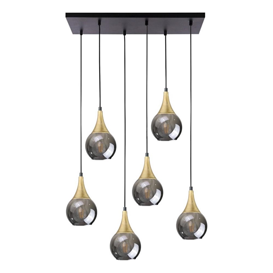 Suspension filaire LACRIMA SMOKY 6xE27/60W/230V noir/doré/fumé noir