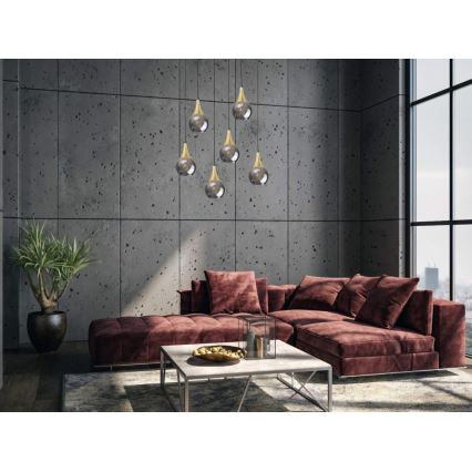 Suspension filaire LACRIMA SMOKY 6xE27/60W/230V noir/doré/fumé noir