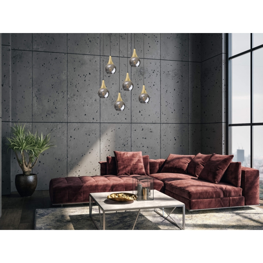 Suspension filaire LACRIMA SMOKY 6xE27/60W/230V noir/doré/fumé noir