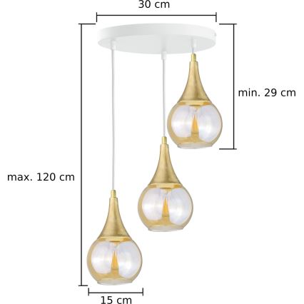 Suspension filaire LACRIMA WHITE 3xE27/60W/230V diam. 30 cm