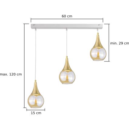 Suspension filaire LACRIMA WHITE 3xE27/60W/230V