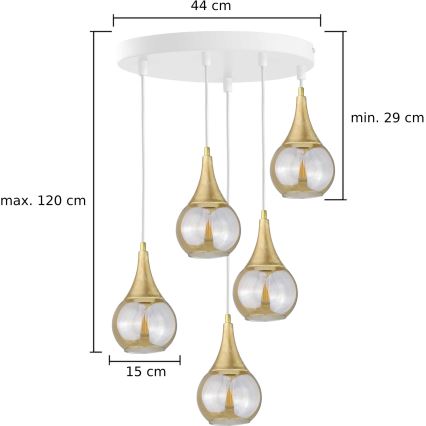 Suspension filaire LACRIMA WHITE 5xE27/60W/230V diam. 45 cm