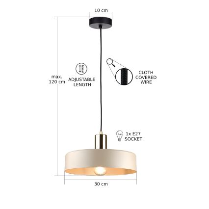 Suspension filaire LATTE 1xE27/60W/230V beige/noir/chrome brillant