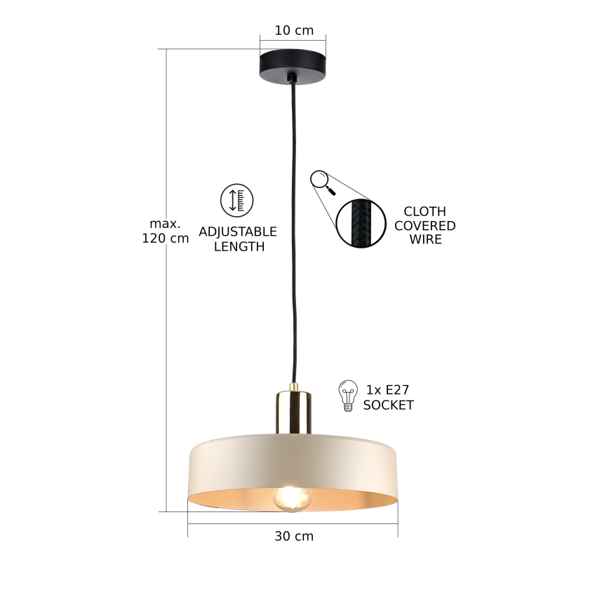 Suspension filaire LATTE 1xE27/60W/230V beige/noir/chrome brillant