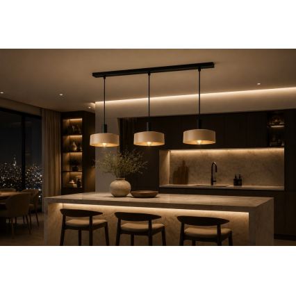 Suspension filaire LATTE 3xE27/60W/230V beige/noir