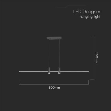 Suspension filaire LED/19W/230V 4000K noir