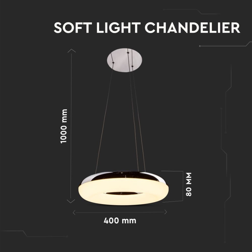 Suspension filaire LED/40W/230V 3000K d. 40 cm chrome brillant