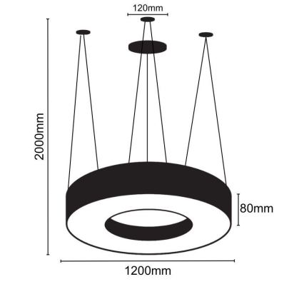 Suspension filaire LED/60W/230V 4000K d. 120 cm noir