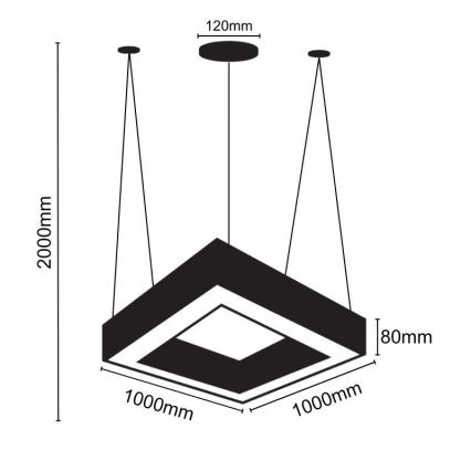 Suspension filaire LED/70W/230V 4000K 100x100 cm noir
