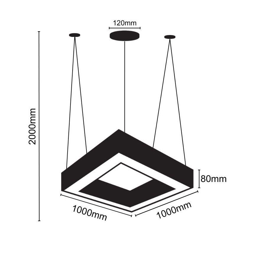 Suspension filaire LED/70W/230V 4000K 100x100 cm noir