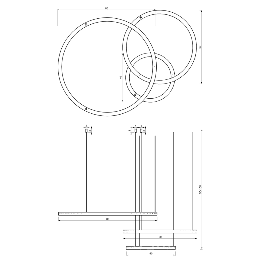 Suspension filaire LED GALAXIA LED/85W/230V doré