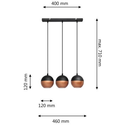 Suspension filaire LED MIDWAY 3xGU10/4,8W/230V noir/cuivre