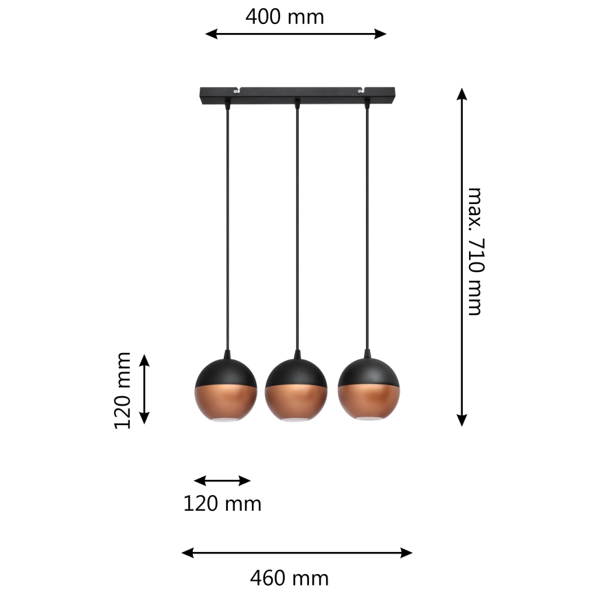 Suspension filaire LED MIDWAY 3xGU10/4,8W/230V noir/cuivre
