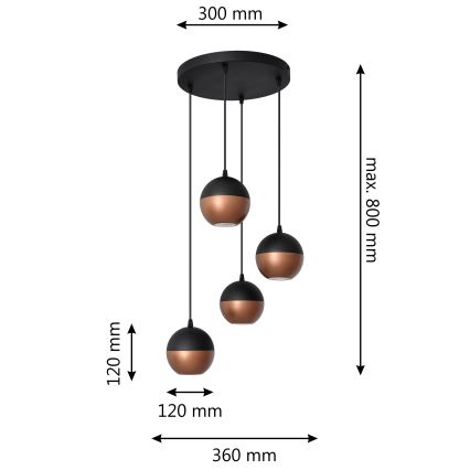 Suspension filaire LED MIDWAY 4xGU10/4,8W/230V noir/cuivre