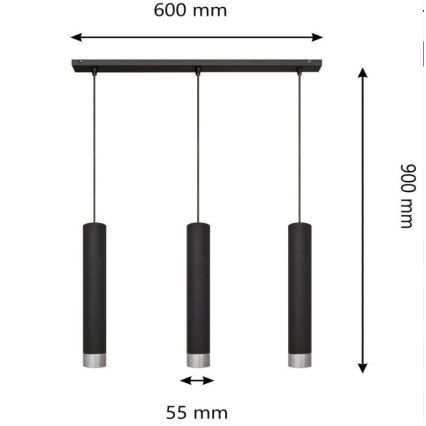 Suspension filaire LED TUBA 3xGU10/6,5W/230V noir/chrome brillant