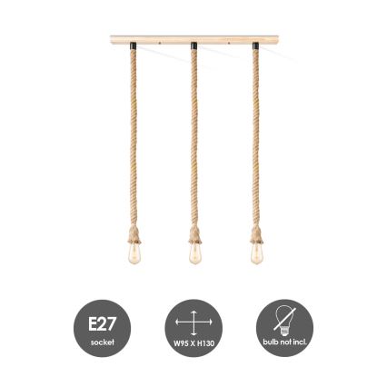 Suspension filaire LEONARDO ROPE 3xE27/10W/230V beige