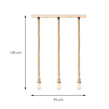 Suspension filaire LEONARDO ROPE 3xE27/10W/230V beige