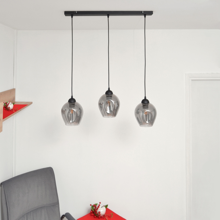Suspension filaire LILI 3xE27/15W/230V noir/gris