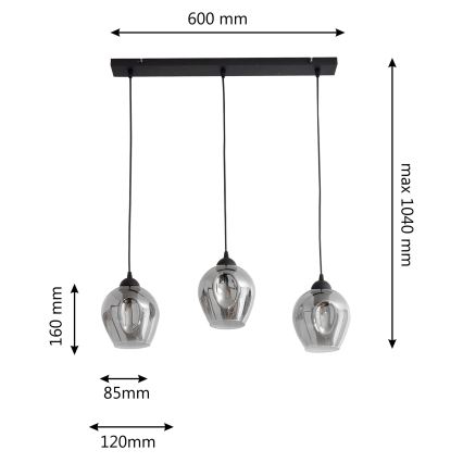 Suspension filaire LILI 3xE27/15W/230V noir/gris