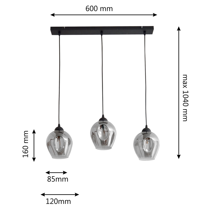 Suspension filaire LILI 3xE27/15W/230V noir/gris