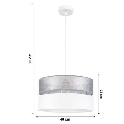 Suspension filaire LIMA 1xE27/60W/230V argent/blanc