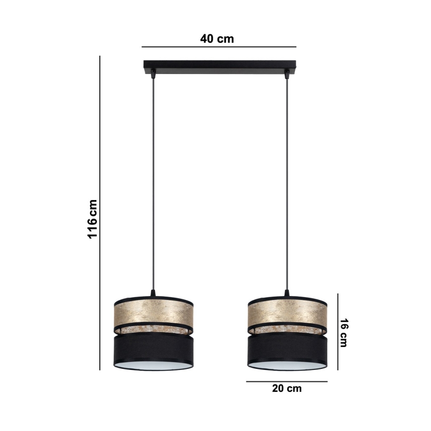 Suspension filaire LIMA 2xE27/60W/230V dorée/noire