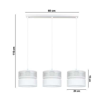 Suspension filaire LIMA 3xE27/60W/230V argent/blanc