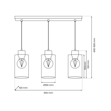 Suspension filaire MADERA 3xE27/60W/230V blanc/bois