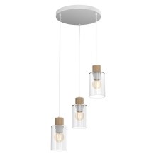 Suspension filaire MADERA 3xE27/60W/230V blanc/bois