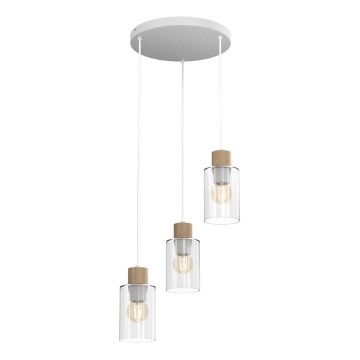 Suspension filaire MADERA 3xE27/60W/230V blanc/bois