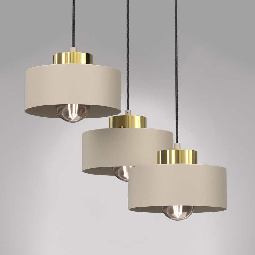 Suspension filaire MARTI 3xE27/15W/230V beige/doré