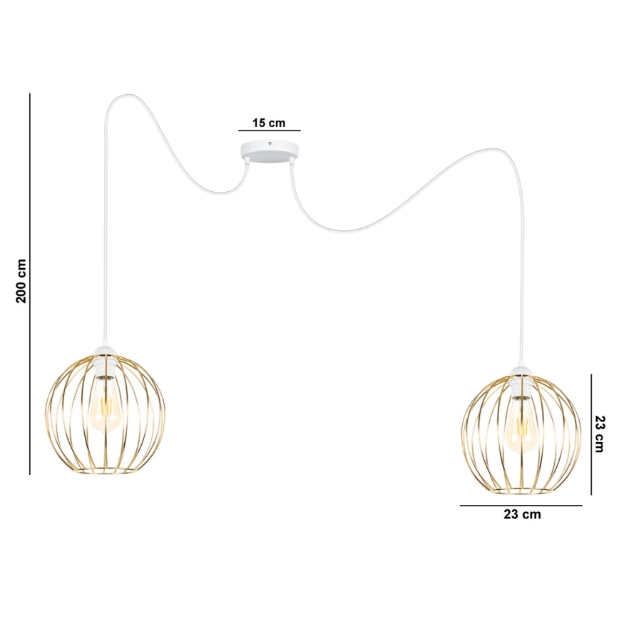 Suspension filaire MATT 2xE27/60W/230V araignée blanc/doré