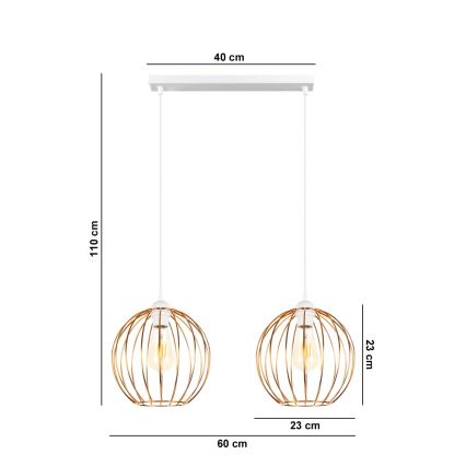 Suspension filaire MATT 2xE27/60W/230V blanc/cuivre