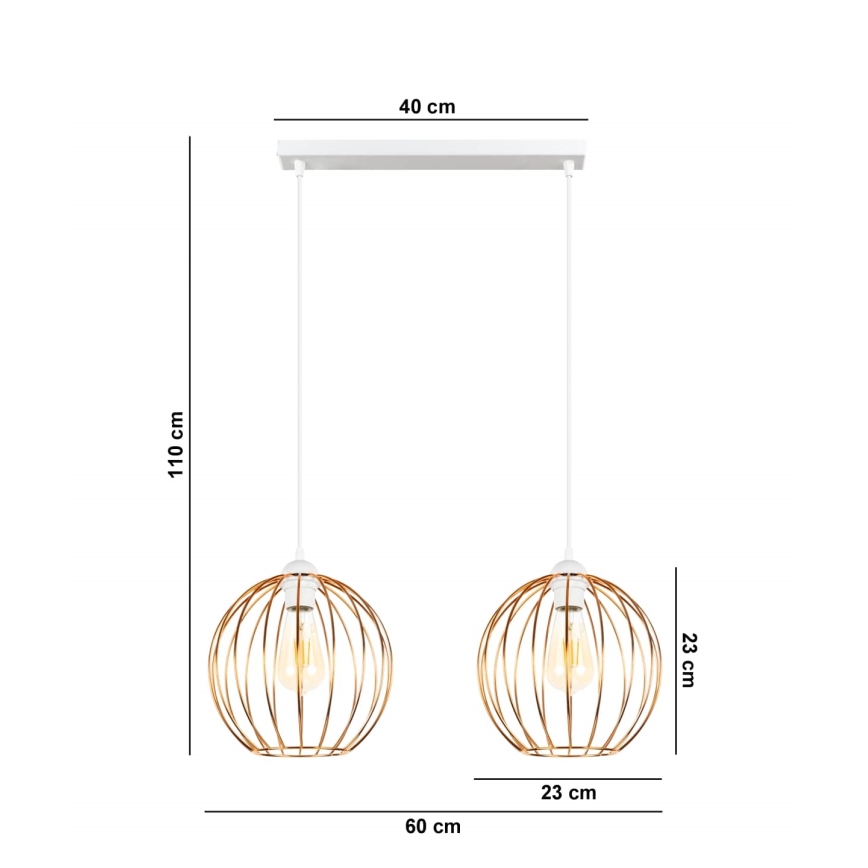 Suspension filaire MATT 2xE27/60W/230V blanc/cuivre