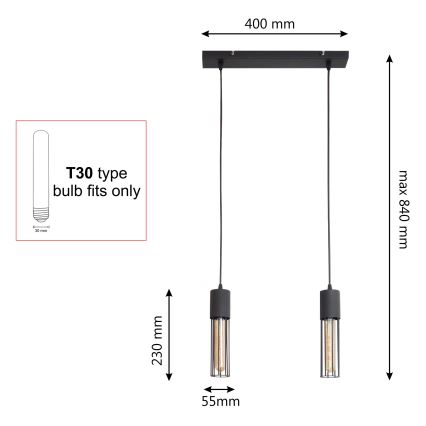 Suspension filaire MELODY 2xE27/15W/230V noir