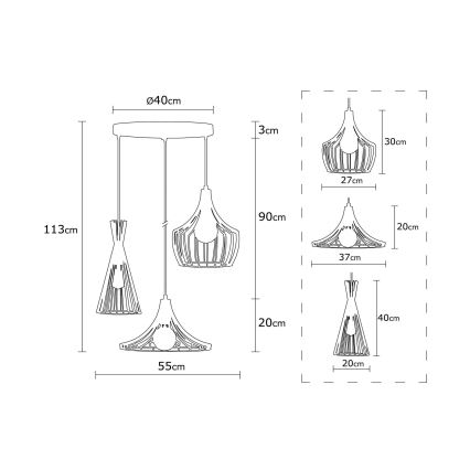 Suspension filaire MEZOPOTAMYA 3xE27/40W/230V