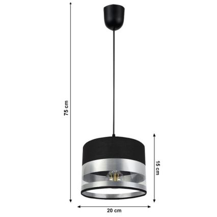 Suspension filaire MILO 1xE27/60W/230V argentée/noire