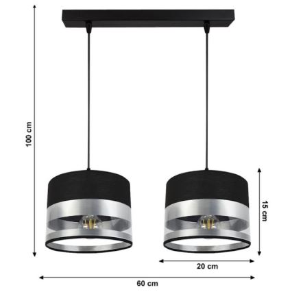 Suspension filaire MILO 2xE27/60W/230V argentée/noire