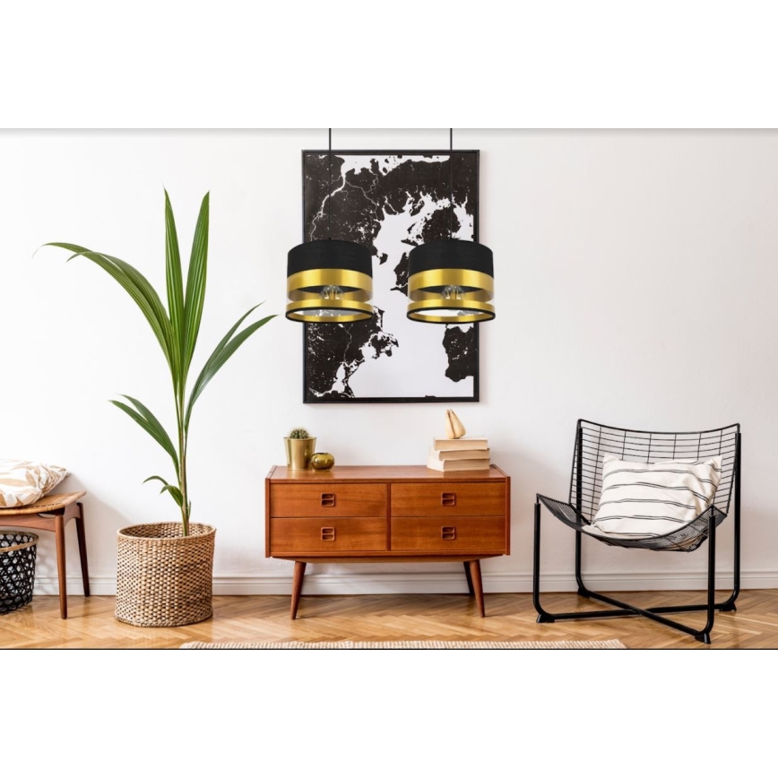 Suspension filaire MILO 2xE27/60W/230V dorée/noire