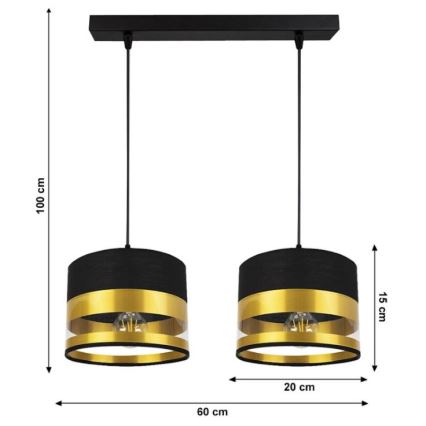 Suspension filaire MILO 2xE27/60W/230V dorée/noire