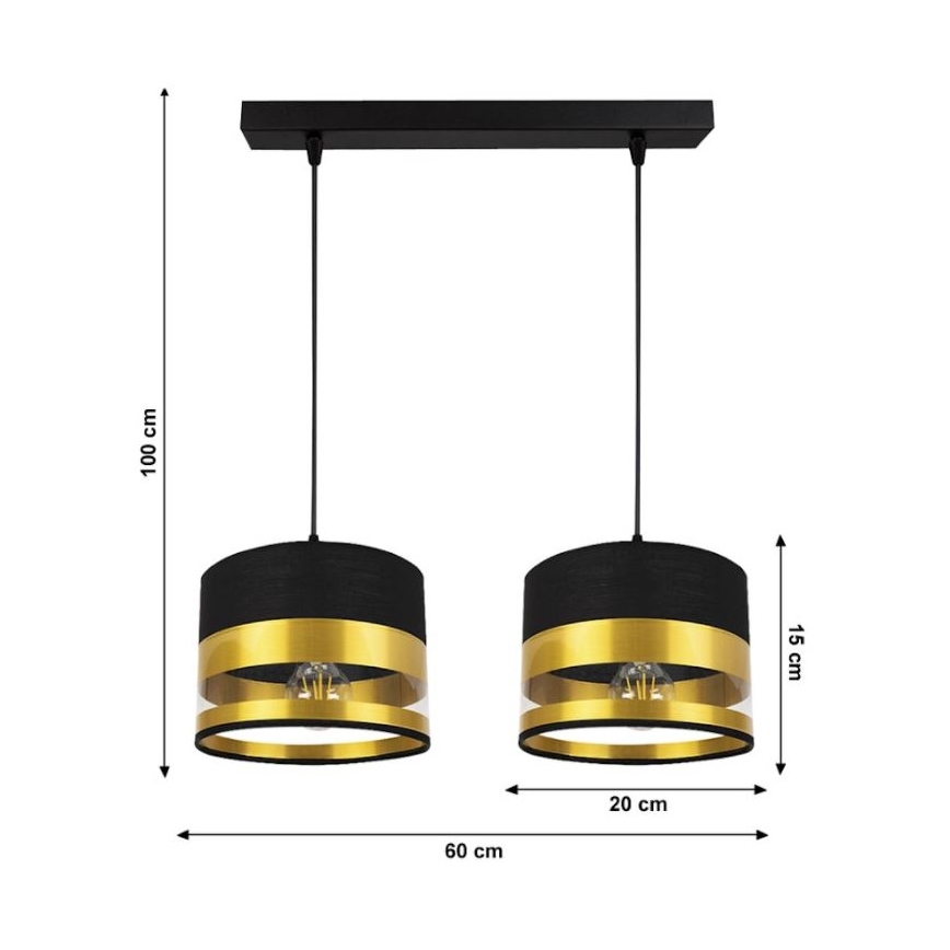 Suspension filaire MILO 2xE27/60W/230V dorée/noire
