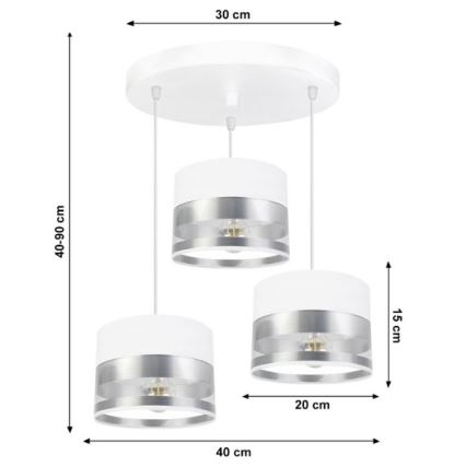 Suspension filaire MILO 3xE27/60W/230V argentée