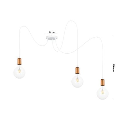 Suspension filaire MIROS 3xE27/60W/230V araignée blanc/cuivre