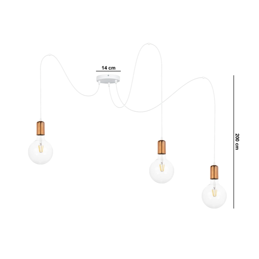 Suspension filaire MIROS 3xE27/60W/230V araignée blanc/cuivre