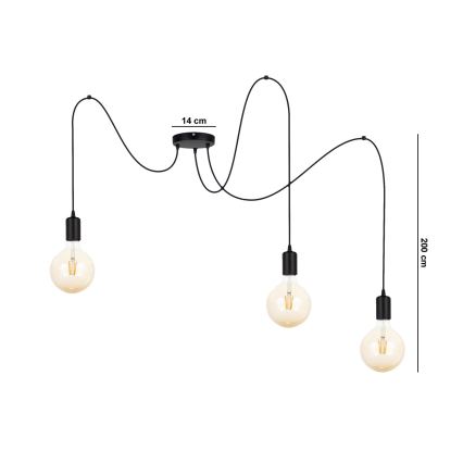 Suspension filaire MIROS 3xE27/60W/230V araignée noir