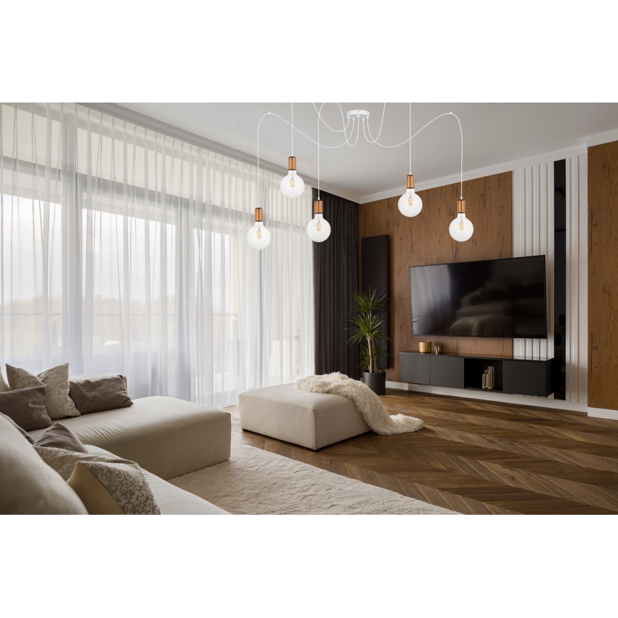 Suspension filaire MIROS 5xE27/60W/230V araignée blanc/cuivre