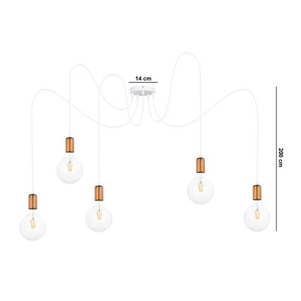 Suspension filaire MIROS 5xE27/60W/230V araignée blanc/cuivre