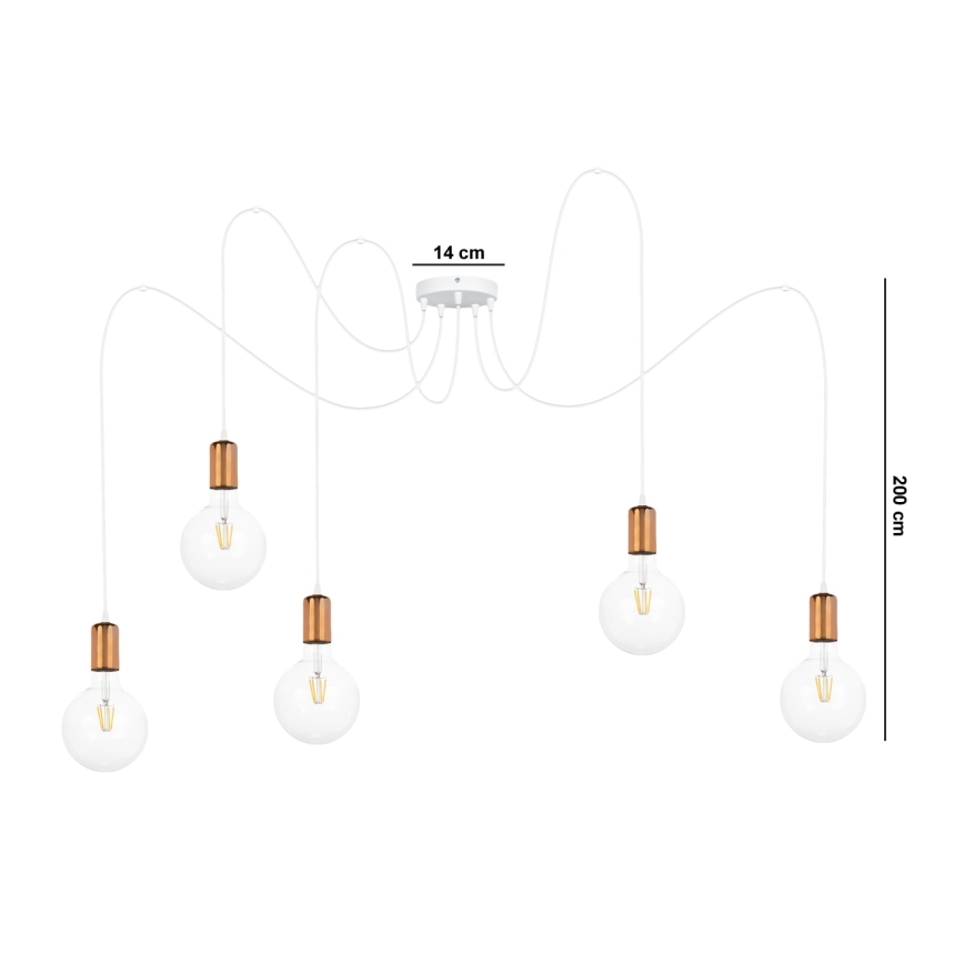 Suspension filaire MIROS 5xE27/60W/230V araignée blanc/cuivre