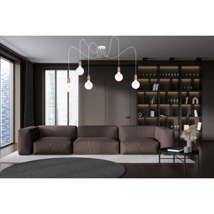 Suspension filaire MIROS 5xE27/60W/230V araignée blanc/doré