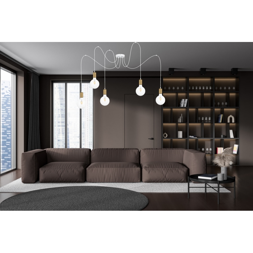 Suspension filaire MIROS 5xE27/60W/230V araignée blanc/doré